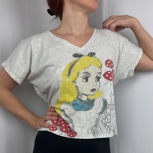 ALICE Shirt in wonderland mushroom Cheshire Disney Disneyland v neck tee shirt